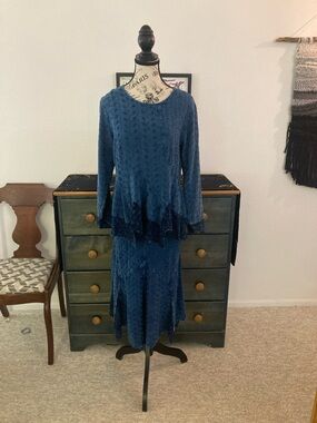 Sacred Threads Indigo Embroidered Skirt Set Size Small
